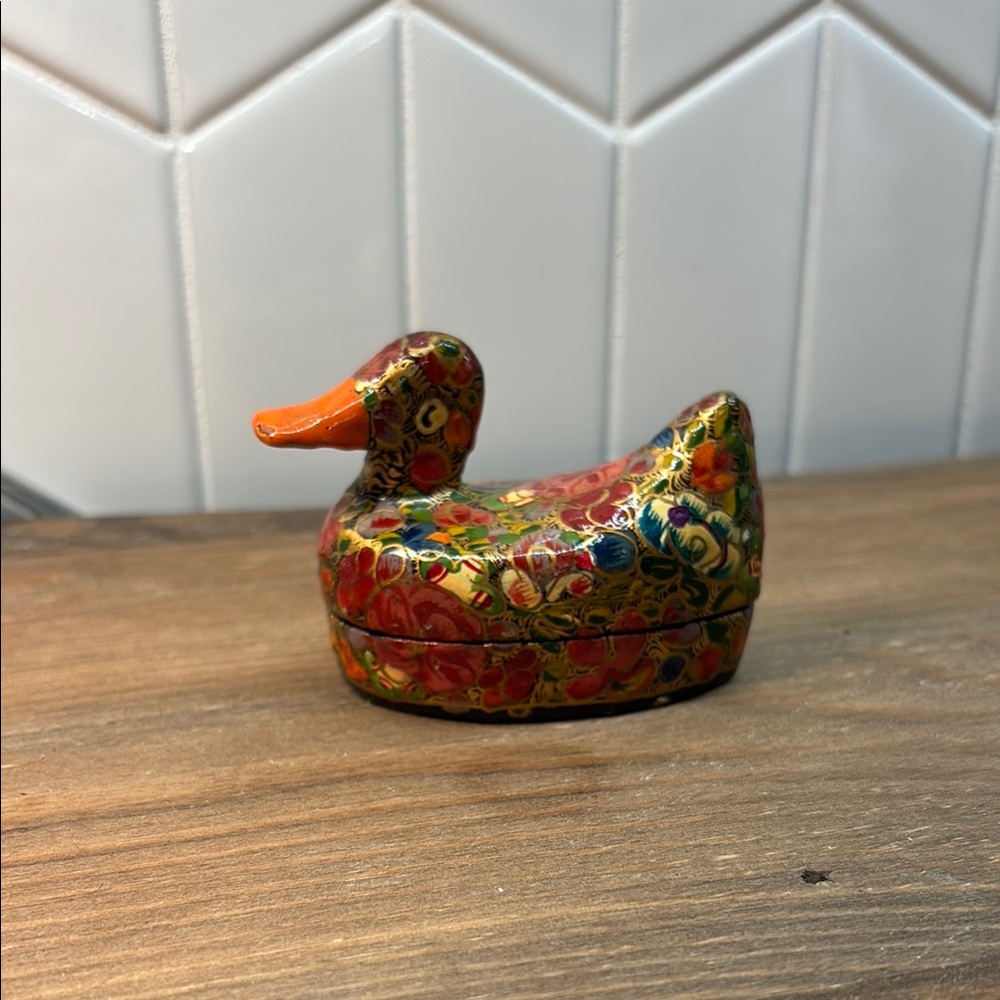 Handcrafted Floral Duck Trinket Box - Multicolor